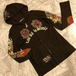 Ed Hardy Hooded Sweater Jacket Zip front